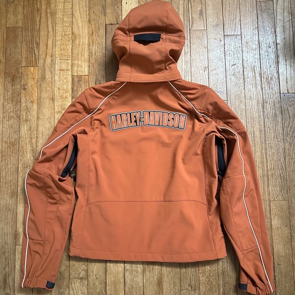Harley-Davidson Women's Soft Shell Jacket Orange Motorcycle Biker Hooded M - Picture 8 of 11